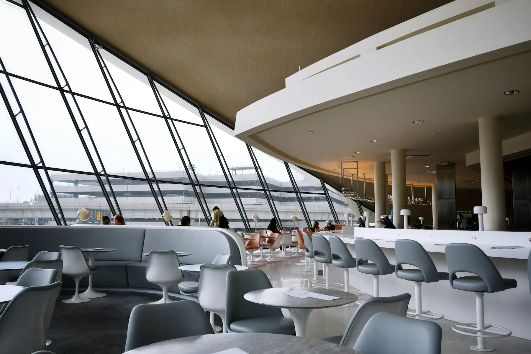 Modern airport lounge seating prepared for departing travellers